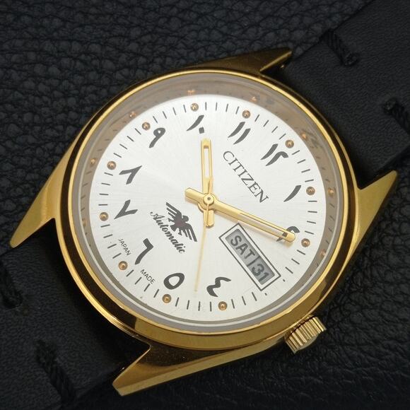 Vintage 1990 Arabic Citizen Automatic Mens Gold Watch W/daydate & Silver accents - Picture 6 of 10
